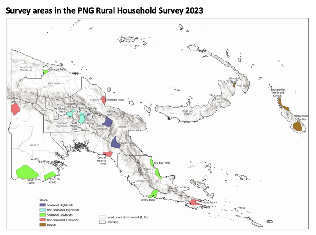 Map showing survey areas in color